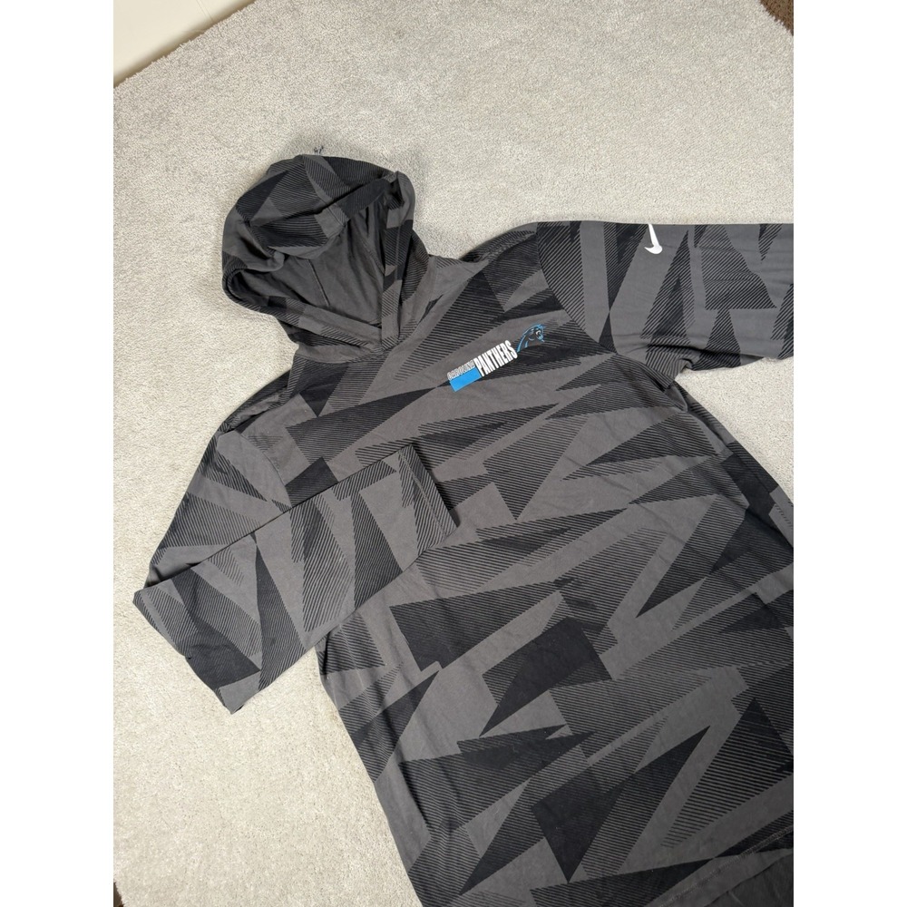 Carolina Panthers Shirt Mens Lg Gray Black NFL Football Nike Dri-FIT Hooded EUC